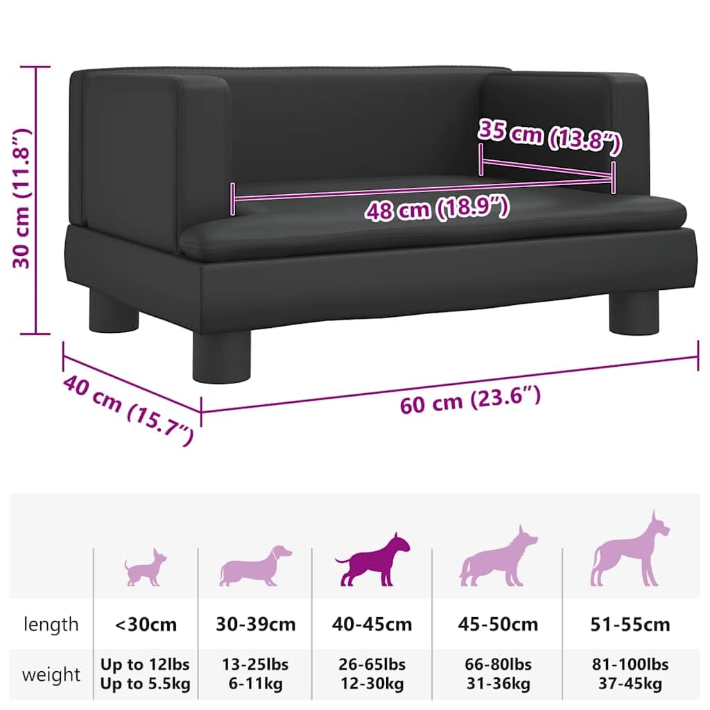 vidaXL Hundebett Schwarz 60x40x30 cm Kunstleder