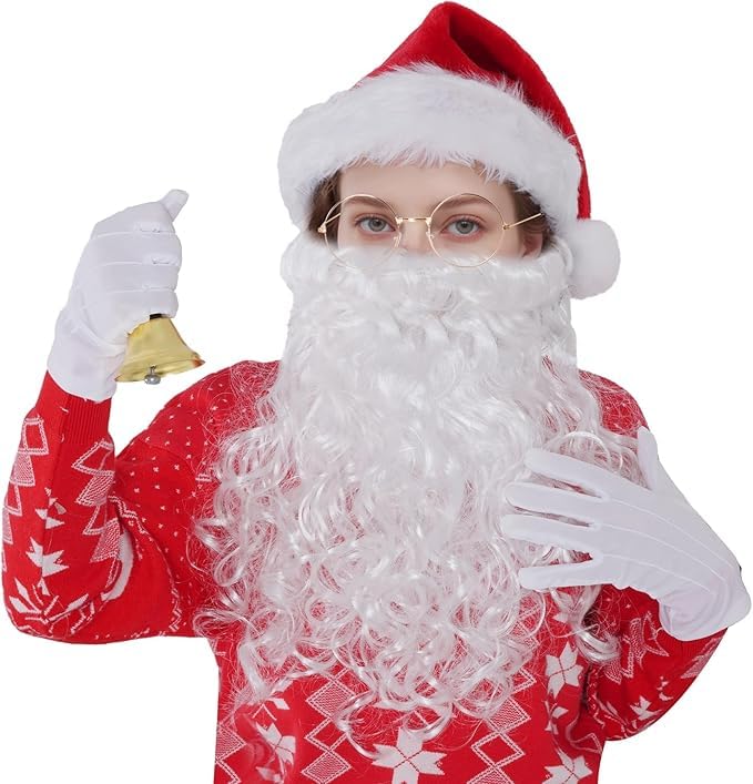 SURPZON Santa Hats Santa Beard and Santa Wig Bell Glasses Christmas Decorations Xmas Hat Beard and Wig Set for Adults Family Party Gifts Fancy Novelty Costume - Image 3