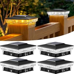 btfarm 4 Stück Pfostenleuchte Solar, 2 Modi LED Pfostenkappe Solar IP65 Wasserfest Pfostenlichter, Solarlampen für Außen Garten Terrasse Zaun 3.5×3.5 4×4 Zoll Hölzerne Pfäle, Warmweiß + Kaltweiß