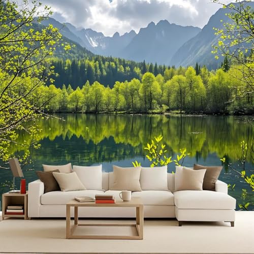 Papel Pintado ‌Paisaje Natural Montañas Bosque Lagos 150x105 cm Efectos 3D Papel Tapiz Fotográfico Tejido No Tejido Mate Póster Fotomurales Decoración Pared Para Dormitorio Salón Decorativos Murales