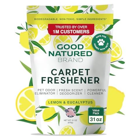 Good Natured Brand | Carpet Freshener & Deodorizer Powder | Pet Odor Eliminator for Strong Odor & Pet Urine | Fresh Natural Lemon & Eucalyptus Scent | Biodegradable, Safe for Homes with Pets - 31oz Cover
