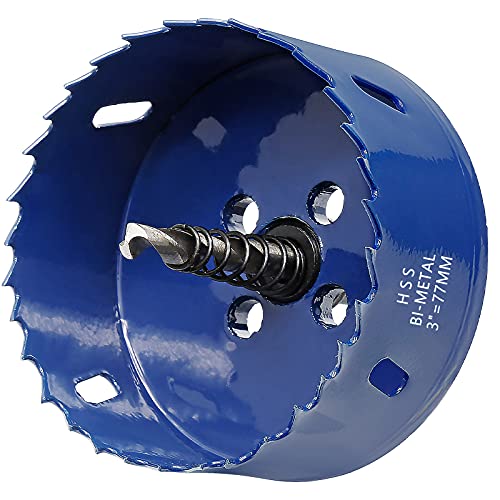 Image of Luomorgo 77mm /3 inch Hole Saw | 1 1 /4 inch Cutting Depth, HSS Bi-Metal, For Wood Cornhole Boards Plastic Drywall & Metal Sheet