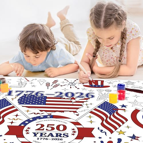 Image of OHOME 4th of July Giant Coloring Poster /Tablecloth - 250th Anniversary USA Decorations,Kids July 4th Crafts Games Activities Toys Decor Party Decor 250 America Merchandise