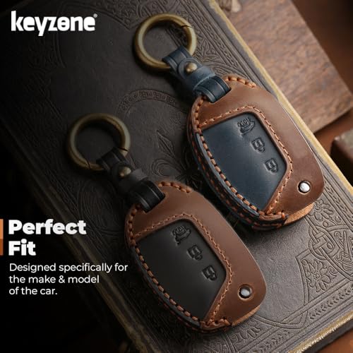 Image of Keyzone dual leather key cover for Hyundai Exter, i20, Creta, Venue, Tucson, Alcazar, Grand I10, Aura, Xcent flip key