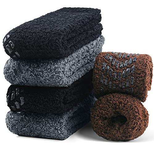 SIMIYA 5 Paar Kuschelsocken Antirutsch, Warme Stoppersocken Bettsocken Plüschsocken Hausschuhsocke Rutschfeste Flauschige Socken für Damen und Herren 39-42 43-46 (Schwarz, EU Größe 43-46) Cover
