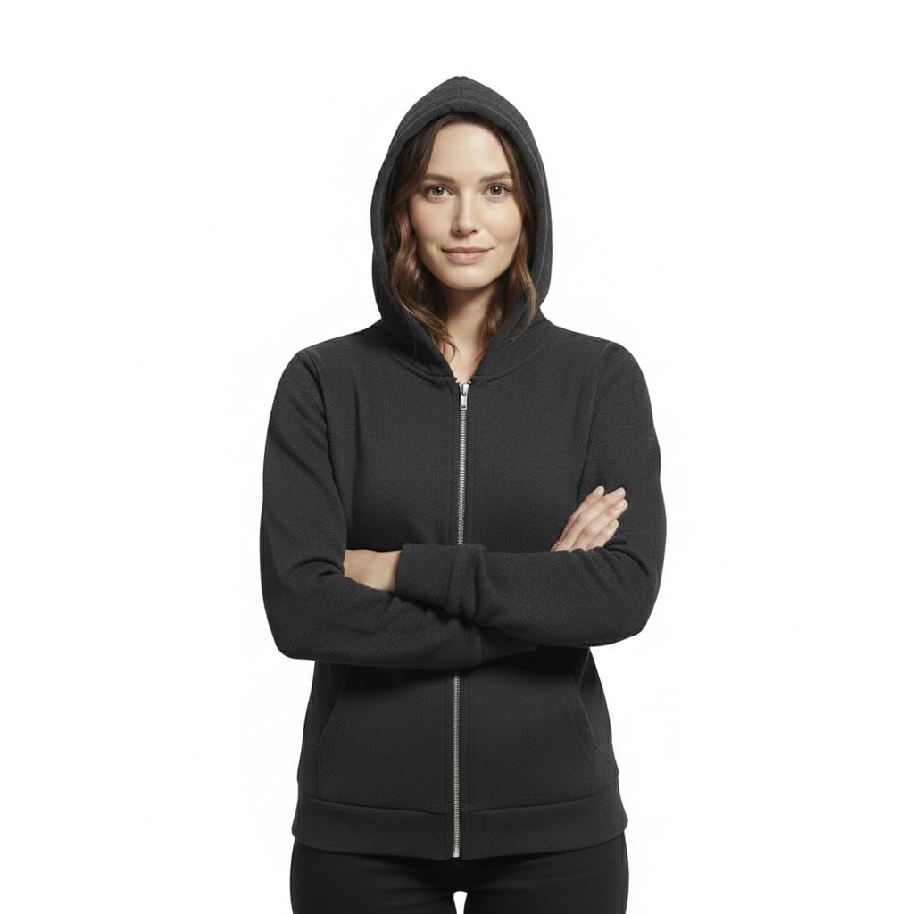 Women's Black Fleece Hoodie Jacket Size M, Winter Warm Zip Up Sweatshirt, Long Sleeve Hooded Jacket With Pockets, Soft Casual Outerwear-picture-16