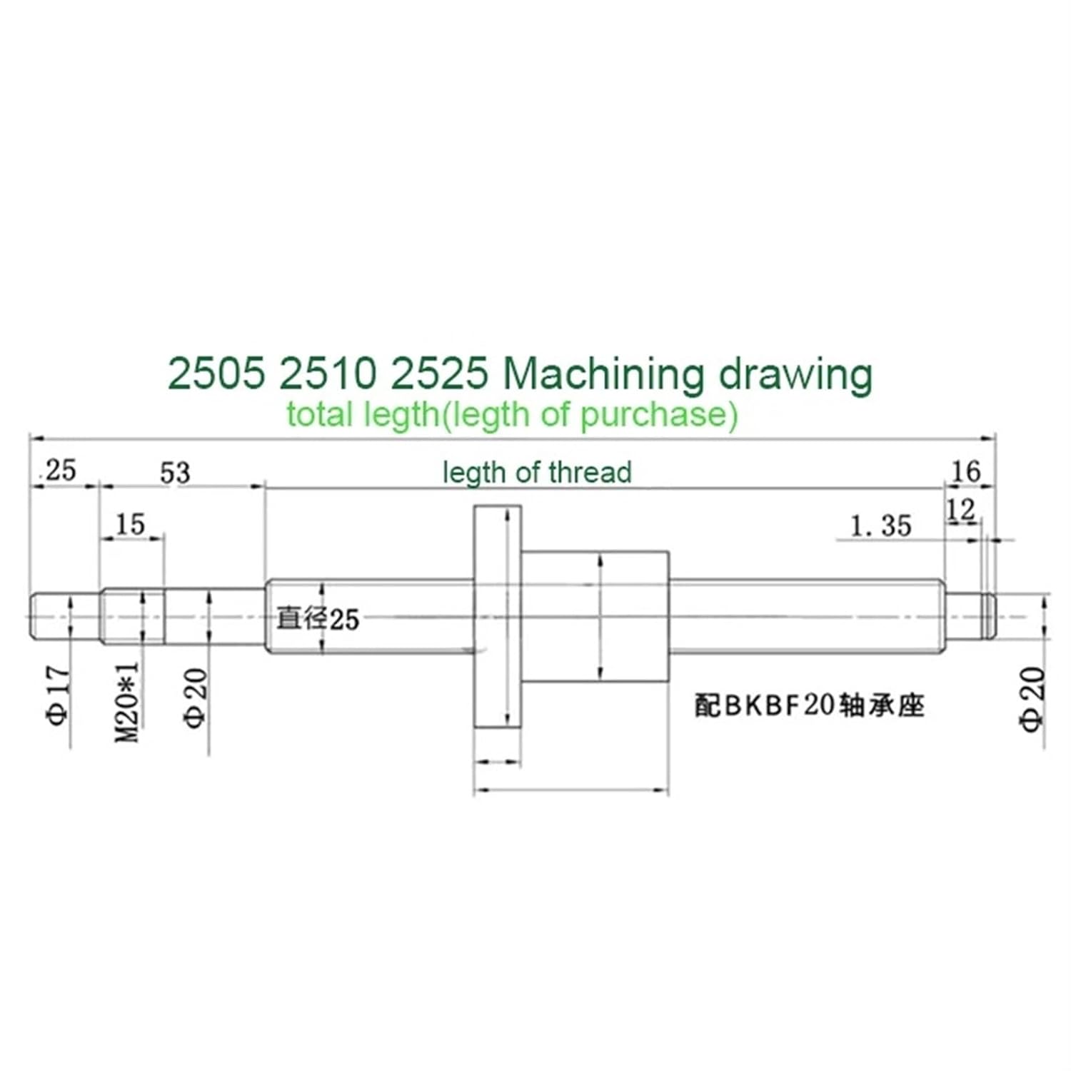 Double nut Ball Screw Control Machine 25MM Ball Screw SFU2505 End Machined + RM2505 Ball Nut + BK20 BF20 End Support+ Coupler(700mm)