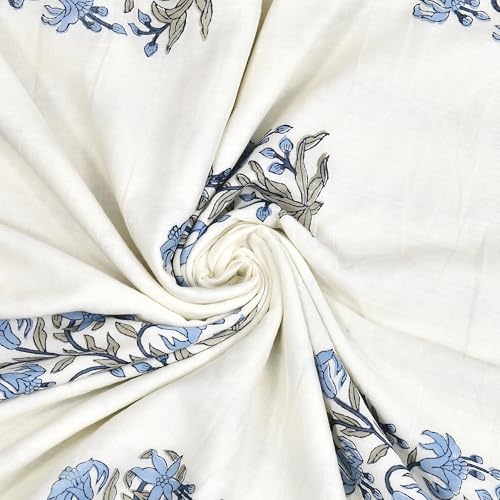 Image of BLOCKS OF INDIA Hand Block Printed Cotton Single Size Reversible Malmal Dohar for Summer (Blue Lily LINE)