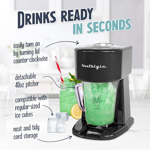 Image of Nostalgia Retro 40-Ounce Frozen Beverage Station - Slushie Machine and Ice Shaver with Automatic Mixing for Soda, Cocktails and Margaritas - Easy & Safe Use - Black