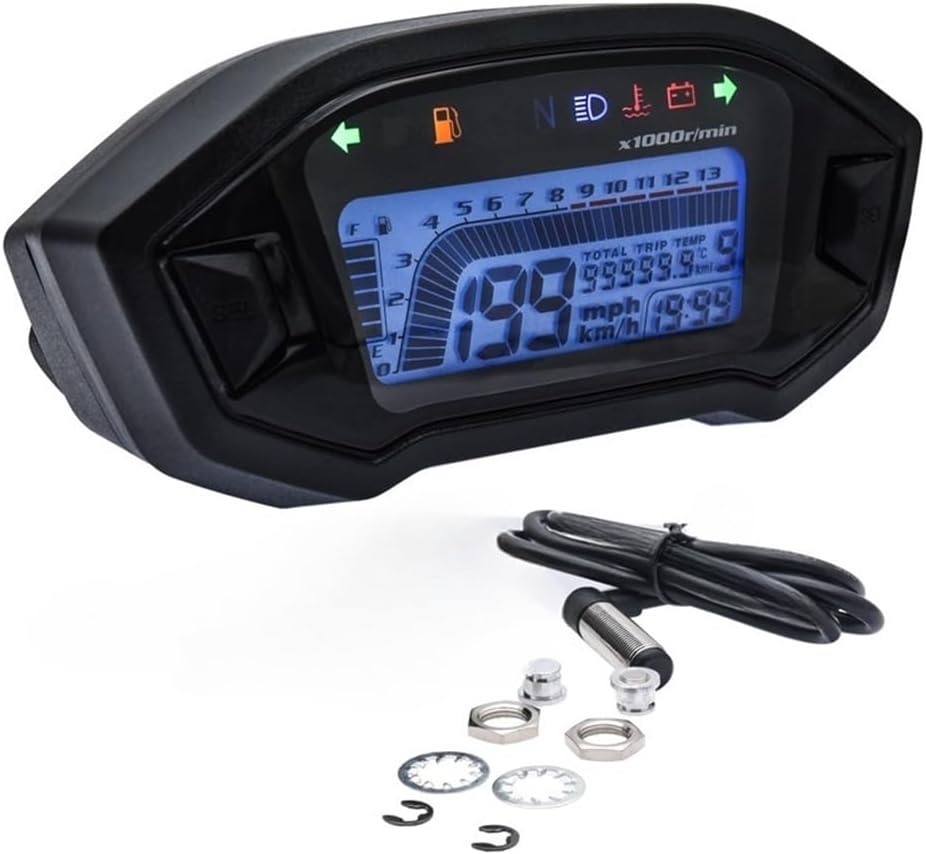 Motorcycle Odometer Gauge 13000RPM Motorcycle Digital Tachometer Adjustable Electronic Tachometer Odometer Motor Dashboard Instrumentation Panel
