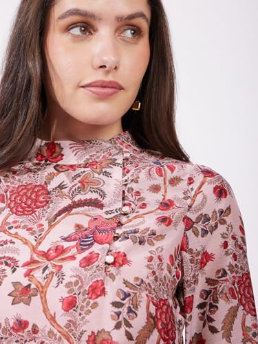 Image of FableStreet Women Formal Top | Asymmetrical Button Placket Band Collar Three-Quarter Sleeves | Pure Cotton Smooth Fabric for Office & Workwear