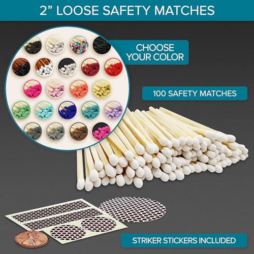 Image of 2 inch Choose Your Colors Safety Matches | Set of 100+ Bulk Artisan Matchsticks with Striker Stickers by Thankful Greetings | Select a Color - 100+ Matches | Custom for Your Home Decor, Gifts, & Events