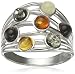 Rhodium Plated Sterling Silver Multicolor Amber Highway Ring, Size 7