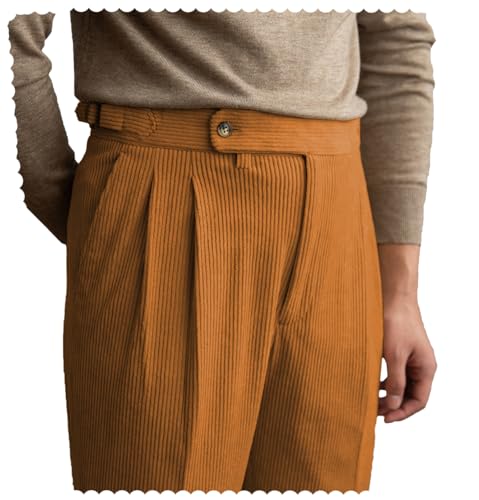 Men's Corduroy Pant Straight Fit Flat-Front Casual Business Pants