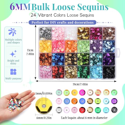 Image of 6MM Bulk Loose Sequins, 24 Colors Round Embroidery Sequin for Crafts