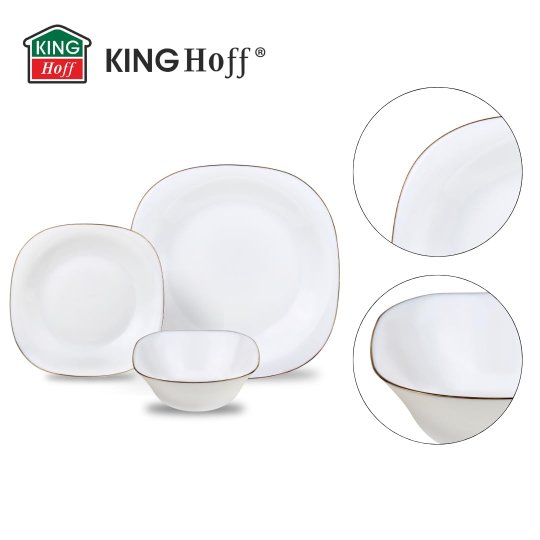 Juego de vajilla de 18 piezas con adornos dorados blancos para 6 personas Kinghoff (Topaz)