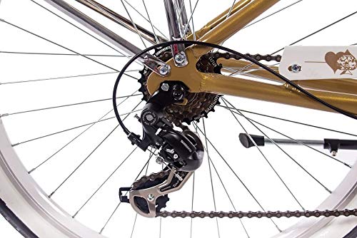 CHRISSON 26 Zoll Beachcruiser Sando Weiss Gold mit 6 Gang Shimano Tourney Kettenschaltung, Damenfahrrad, Herrenfahrrad im Retro Look, Vintage Cruiser Bike