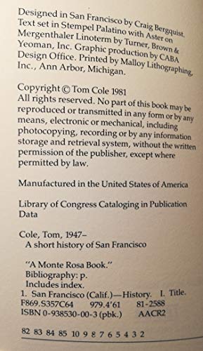 A Short History of San Francisco 0938530003 Book Cover