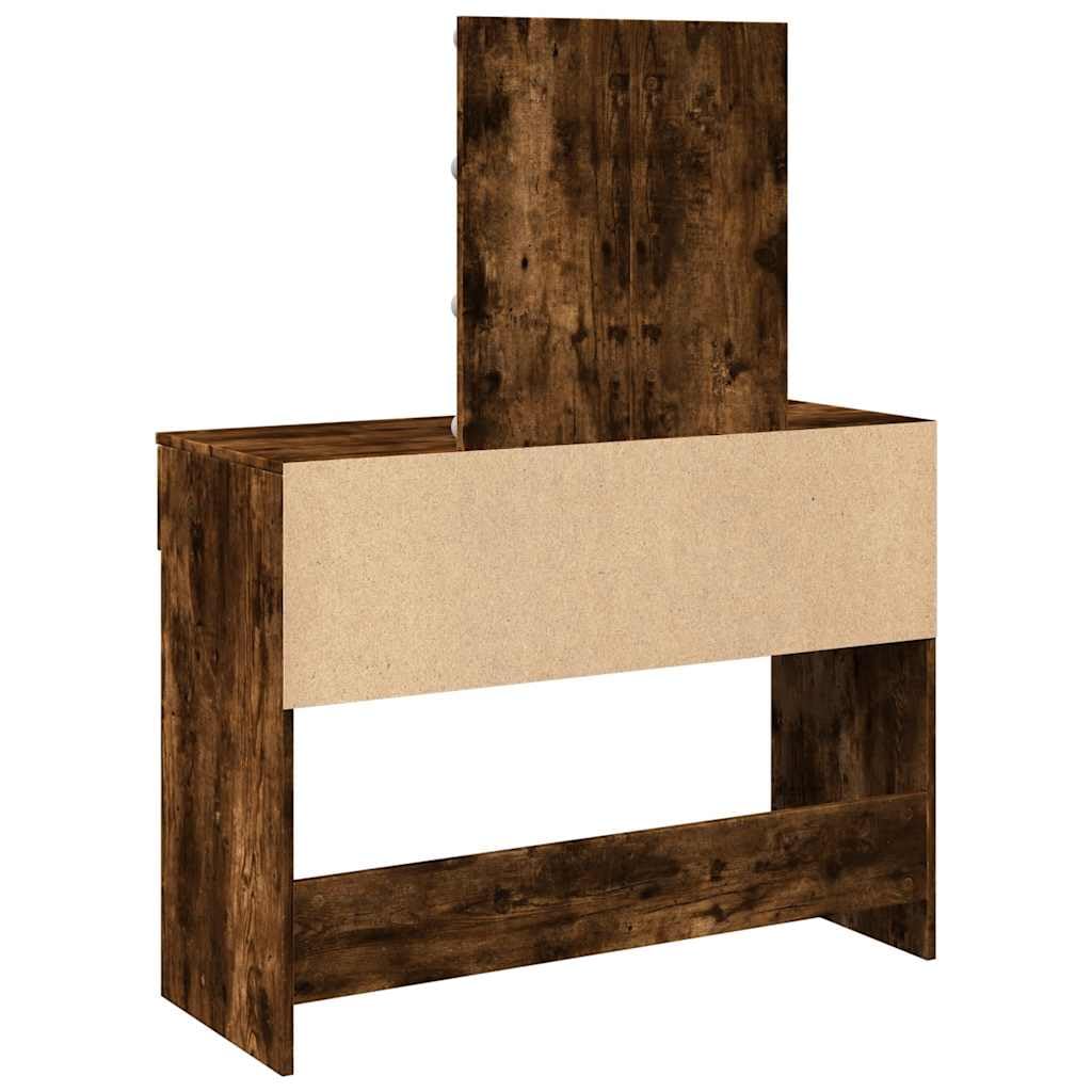Schminktisch mit LED Beleuchtung Räuchereiche Holzwerkstoff 100x40x130 cm mit Spiegel und 2 Schubladen für Schlafzimmer Jugendzimmer mit Stauraum und USB Anschluss für Makeup Styling