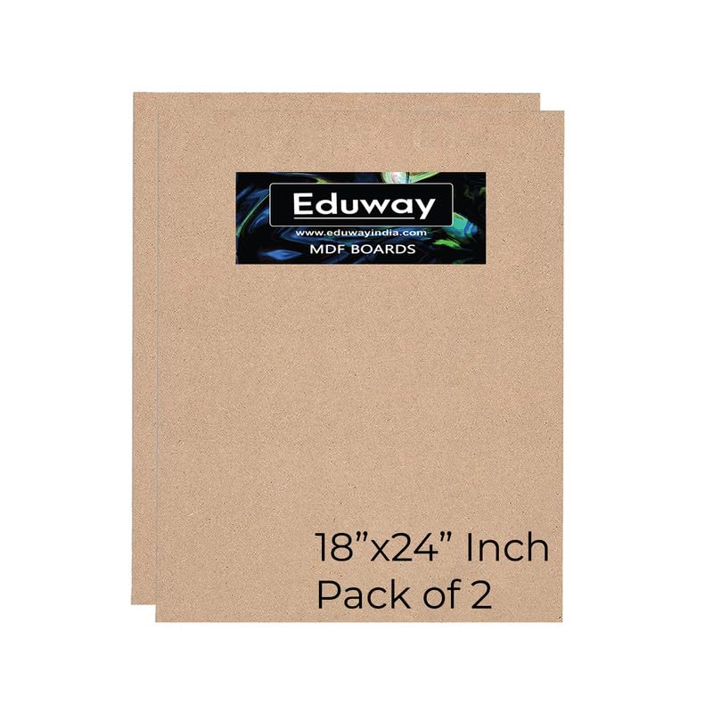 Eduway® A2 18x24 Inch MDF Board Wood Sheet for Mandala , Lippan, Resin Art & Craft, 4mm Thick, Pack of –2 - Premium Cardboard Material for Artists, Art and Craft Students - Hard Cutout in Small and Large Sizes (45x60 cms)