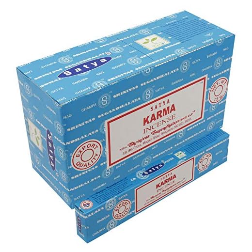 Satya Karma - Varillas de incienso aromáticas Aggarbatti, paquete de 12 unidades, aroma para el hogar, aromaterapia, 15 g x 12 unidades (180 g)