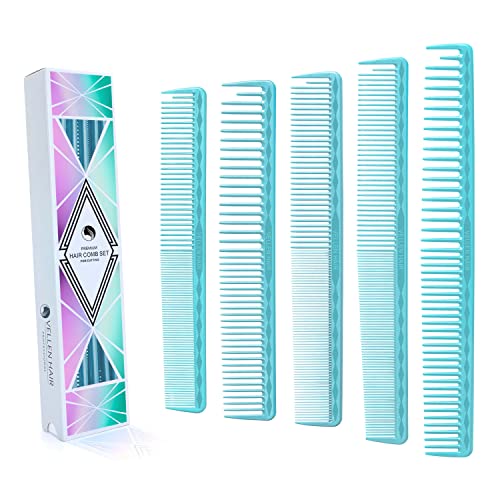 Vellen Hair Lot de 5 peignes de coupe ultimes pour homme et femme, matériau PEI incassable à 221,1 °C, résistant à la chaleur, pour coiffeurs… (Bleu)