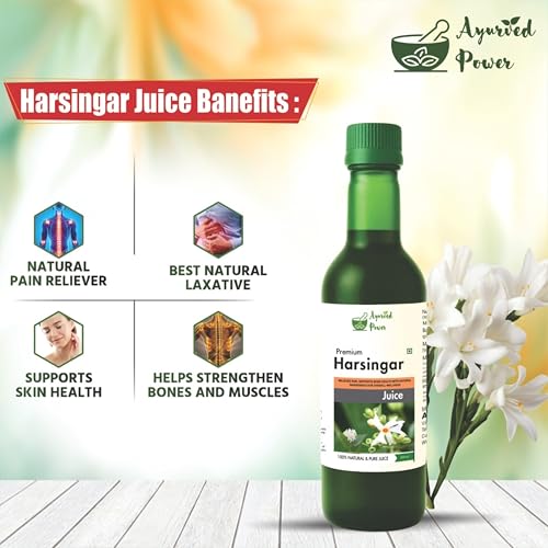 Image of AYURVED POWER Harsingar Juice | Night Jasmine Parijat Harshringar Leaf Juice - 500 ml | Fresh Harshringar Leaves | Natural Pain Reliever For joints & muscles pain - Pack of 1