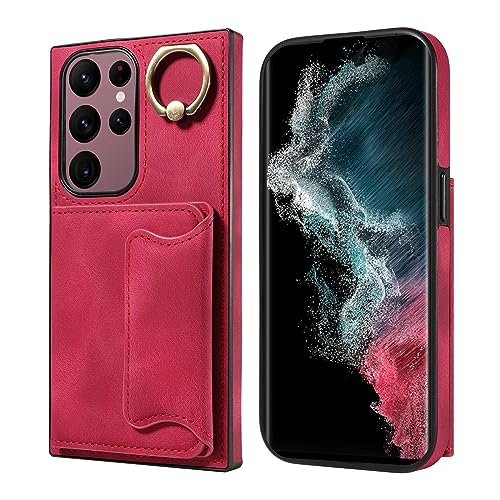 Étui en cuir de qualité supérieure pour Samsung S22 Ultra avec porte-cartes élégant - Rosso