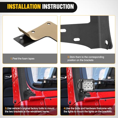 Image of Nilight 50 inch Windshield Light Mount Brackets for Jeep Wrangler TJ 1997-2006
