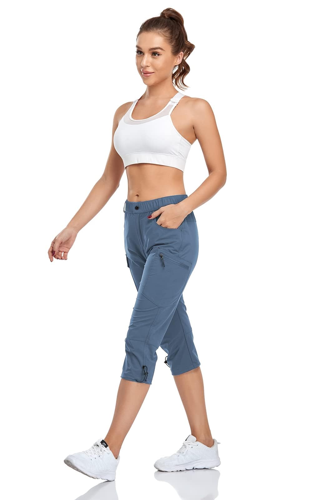 GymBrave Pantaloni Trekking Donna Cargo Capri 3/4 Estivi Leggeri Asciugatura Rapida con Tasche Zip Campeggio All'Aperto