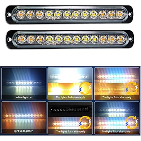 RIGIDON 2 Pcs 7.5inch Safety Emergency Flashing Lights, 12V 24V 12 LED White Amber Strobe Hazard Warning Light, Breakdown Beacon Led Light Bar, Waterproof Universal for Car Truck Off road SUV 4x4 Cover