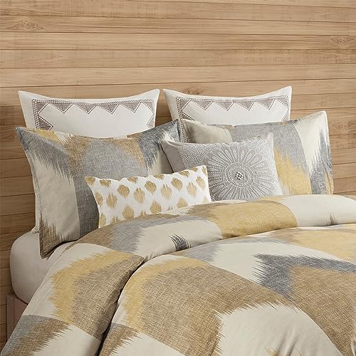 Image of Ink+Ivy King Size Comforter Set, Cozy Cotton Comforter, All Season, Lightweight Comforter King Bed Set with 2 Matching Shams, Modern Cabin Lodge Ikat Chevron Design, Yellow King /Cal King 3 Piece