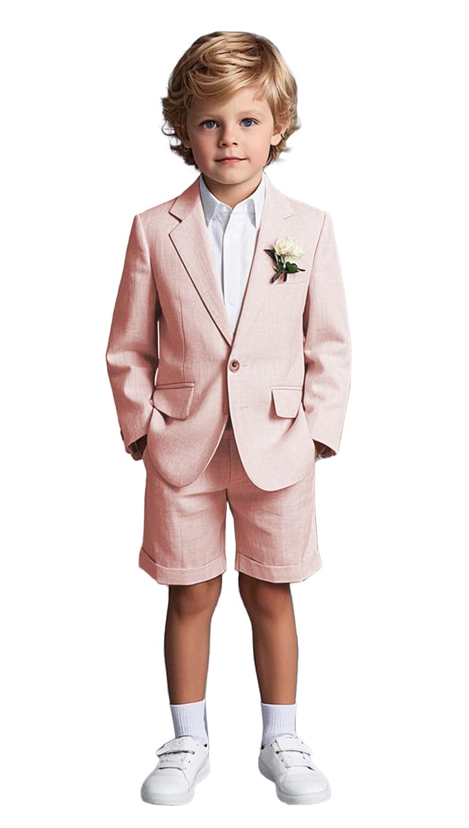 2-teiliges formelles Anzug-Set für Jungen, für Hochzeit, Kinder, Jungen, Leinenanzug-Set für Kinder, Blazer, kurze Hosen