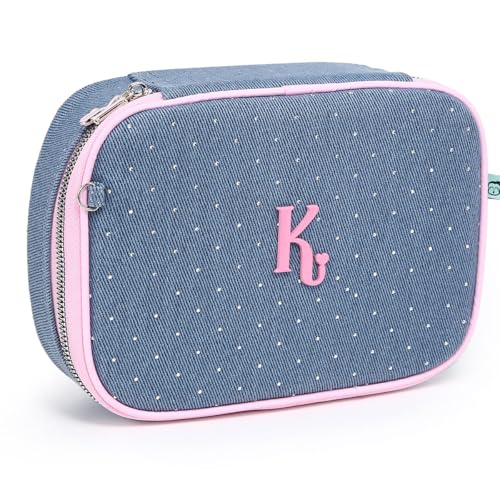 Estojo Escolar Kika Box Organizador Jeans Quadrado Divisões (Azul Claro)