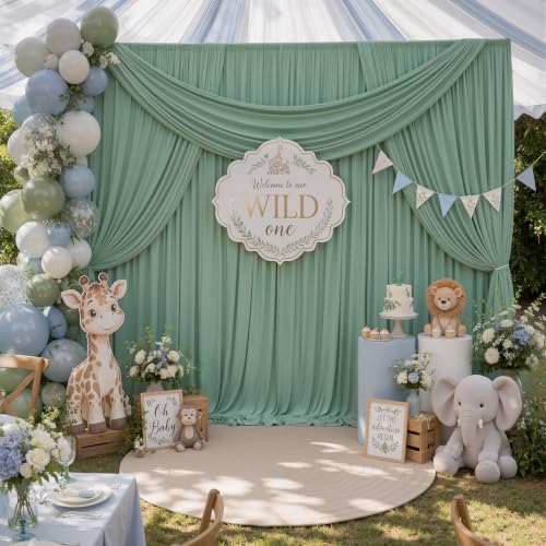 Image of 20ftx12ft Sage Green Backdrop Curtains for Parties, Wrinkle Free Polyester Sage Green Photo Backdrop Drapes 4 Panels 12 ft Long Back Drop Cloth for Wedding Birthday Photography Background Party