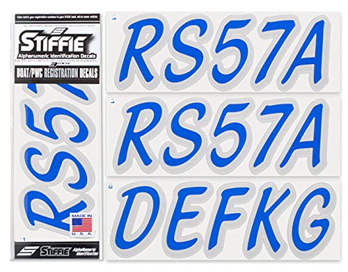 Image of Whipline Solid Blue /Silver 3 inch Alpha-Numeric Registration Identification Numbers Stickers Decals for Boats & Personal Watercraft