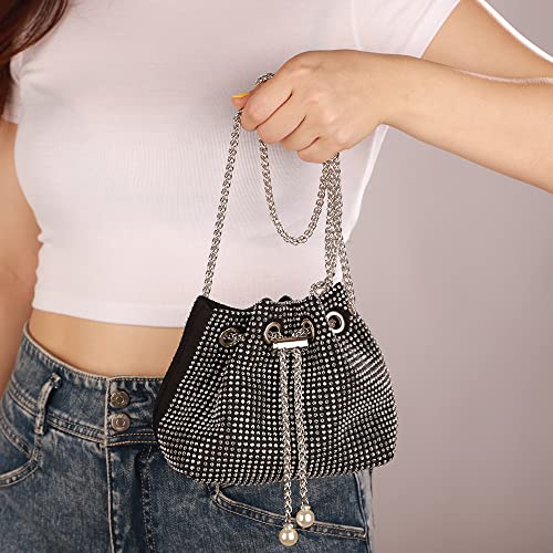 Octwine Small Purse Rhinestones Bucket Purse Pearl Handbag Evening Bag Wedding Party Prom Crossbody Bag for Women and Girls4