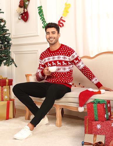 LecGee Couple Matching Christmas Sweaters Xmas Ugly Reindeer Snowflakes Knitted Pullover for Men Women4