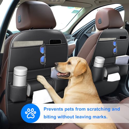 Image of Back Seat Protector 2 Pack Fit for Ford Explorer Car Kick Mats with Cup & Tissue Storage Organizer Pockets Waterproof Dirt Proof Faux Leather Auto Accessories for Kids(1 Pair Black)