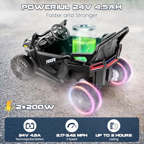 Hikole 24 Volt Ride on Powerwheels for Big Kids with Remote Control Car, 24V UTV Toys, 2WD/200W*2 Electric Vehicles for - Additional View