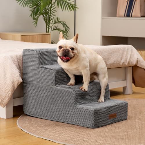 Image of Aodisman Dog Steps for Bed & Couch,18.5 inch H 4-Step Pet Stairs for Small Dogs | High-Support Anti-Slip Dog Ramp, Easy-to-Climb Steps for Doggies, Older Cats,Short-Legged Dogs to Get on and off Beds,Grey