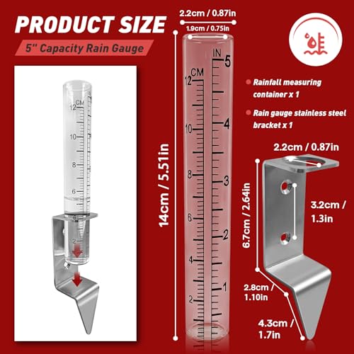 Fixlyfido 5 Inch Capacity Rain Gauge Outdoor With 2 In 1 Stainless Steel Rack Holder For Yard, Lawn & Garden - Clear Scale For Accurate Rain Measurement thumb #1