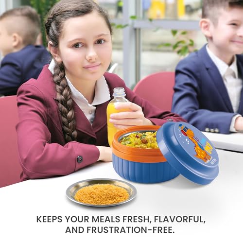 Image of MILTON Bestie Tiffin Big Plastic Insulated Tiffin Box with Steel Partition Plate, 315 ml, Dark Blue (Cool Boy Print)| BPA Free | Food Grade | PU Insulated | Kids Lunch Box