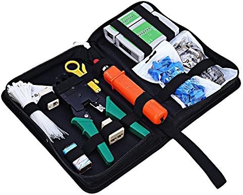 Zoostliss Portable Ethernet Cable Tester Kit Crimper Plug Crimping Tool Set Punch Down for for RJ45/11/12 Cat5/5e with Connector Accessories