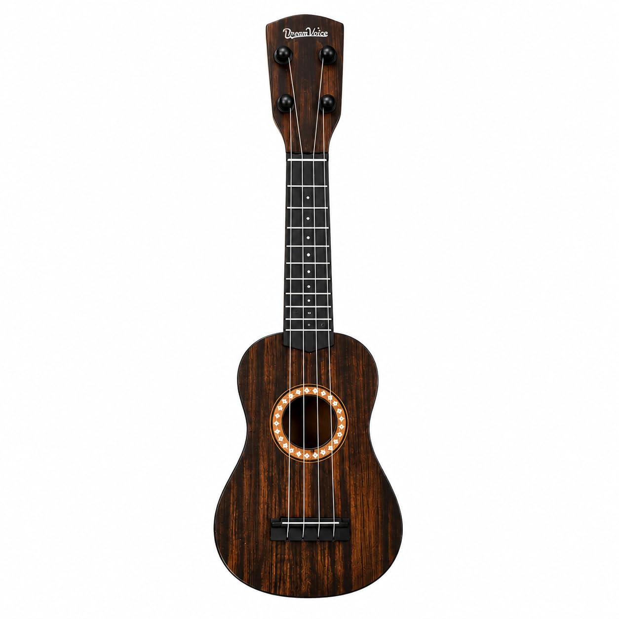 kids toy guitar ukulele – dark brown wood finish | mini musical guitar for kids (3+ years) | educational learning toy for boys & girls