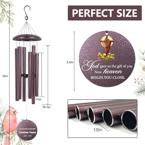 Image of Personalized Memorial Wind Chimes for Loss of Loved One, Sympathy Gifts for Loss Mother Father Sister, Deep Tone Windchime for Outside Garden,Produced in Texas