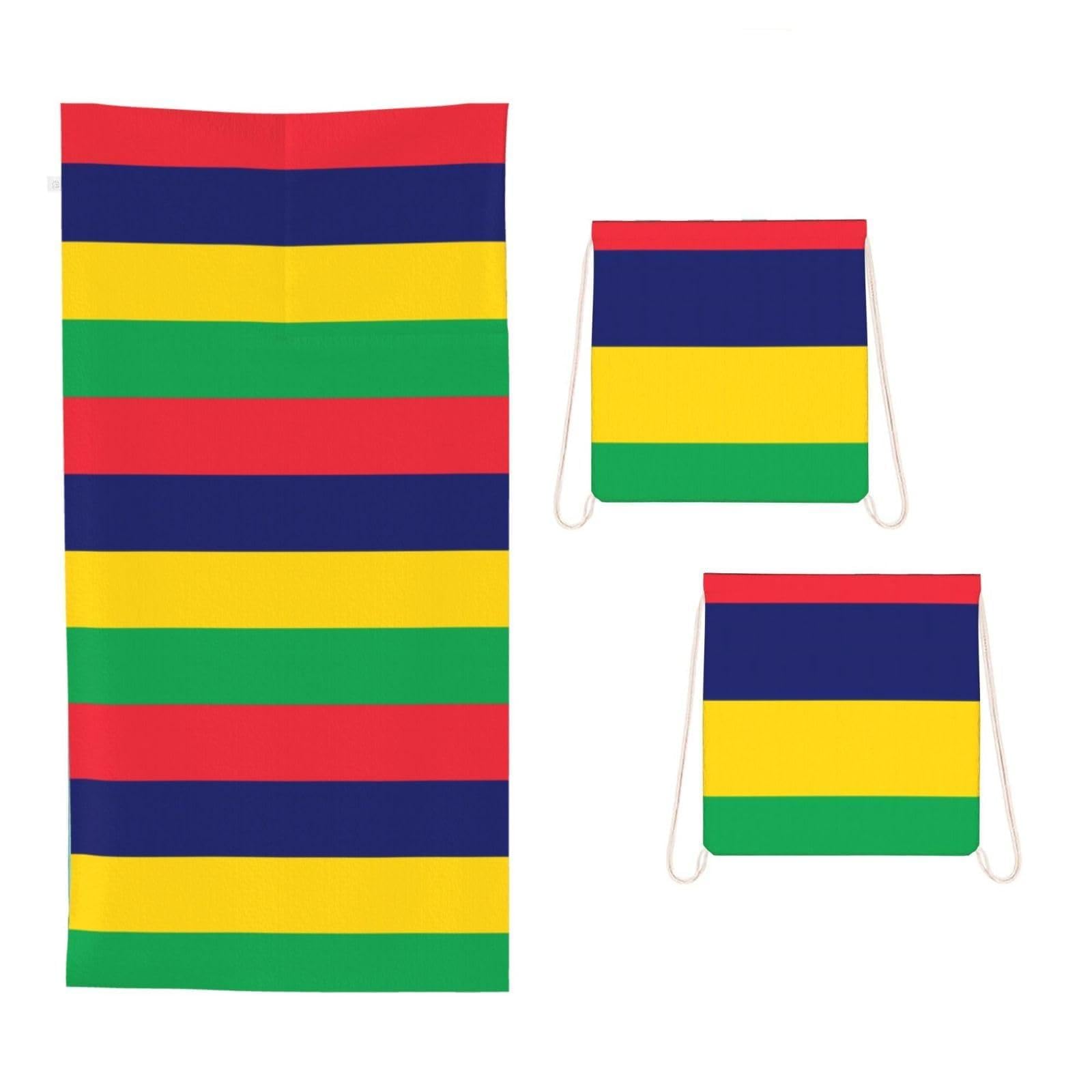 CNTDBU Flag of Mauritius 2 in 1 Packable Towel Bag-Large Beach Towel with Stuff Sack, Super Absorbent Microfiber Travel Towel for Pool