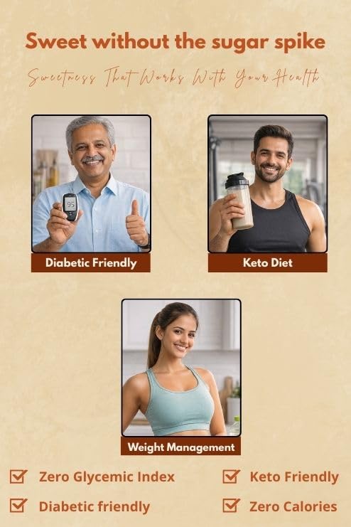 Image of Organic Forest Monk Fruit Sweetener with Erythritol | Zero Calorie Sugar Substitute | Keto & Diabetic Friendly | Zero Glycemic Index | NABL GI Tested | Total Net Weight 900 g (Pack of 1)