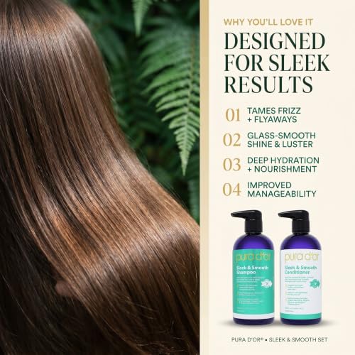 PURA D'OR Sleek & Smooth Shampoo and Conditioner Set For Frizz-Free & Silky Smooth Hair, Infused with Organic Aloe Vera, Argan Oil, Castor Oil, Bergamot Oil & Geranium Oil - image 4