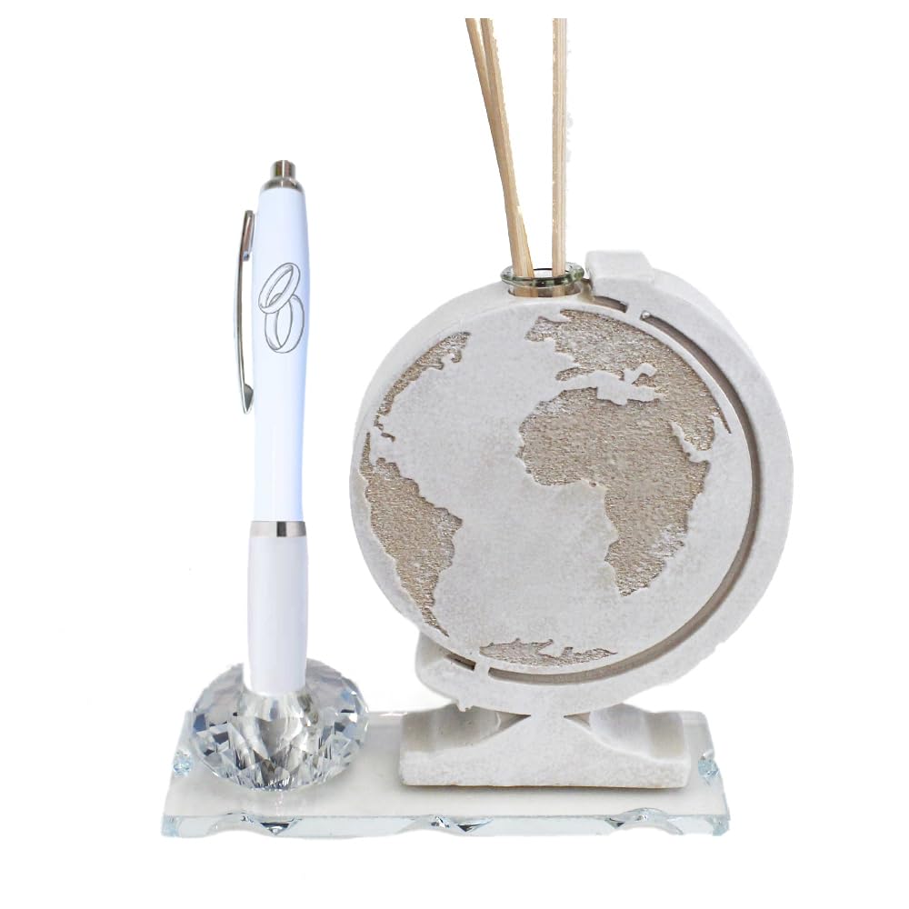 DLM 34648 (Kit 12 Pezzi) Profumatore PortaPenne in Cristallo Mondo Mappamondo Viaggi FEDI Anniversario di Nozze Matrimonio Penna Diffusore Profumo bomboniera